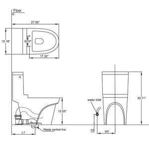 One Piece Single Flush Toilet TB326 | Perfect Bath Canada