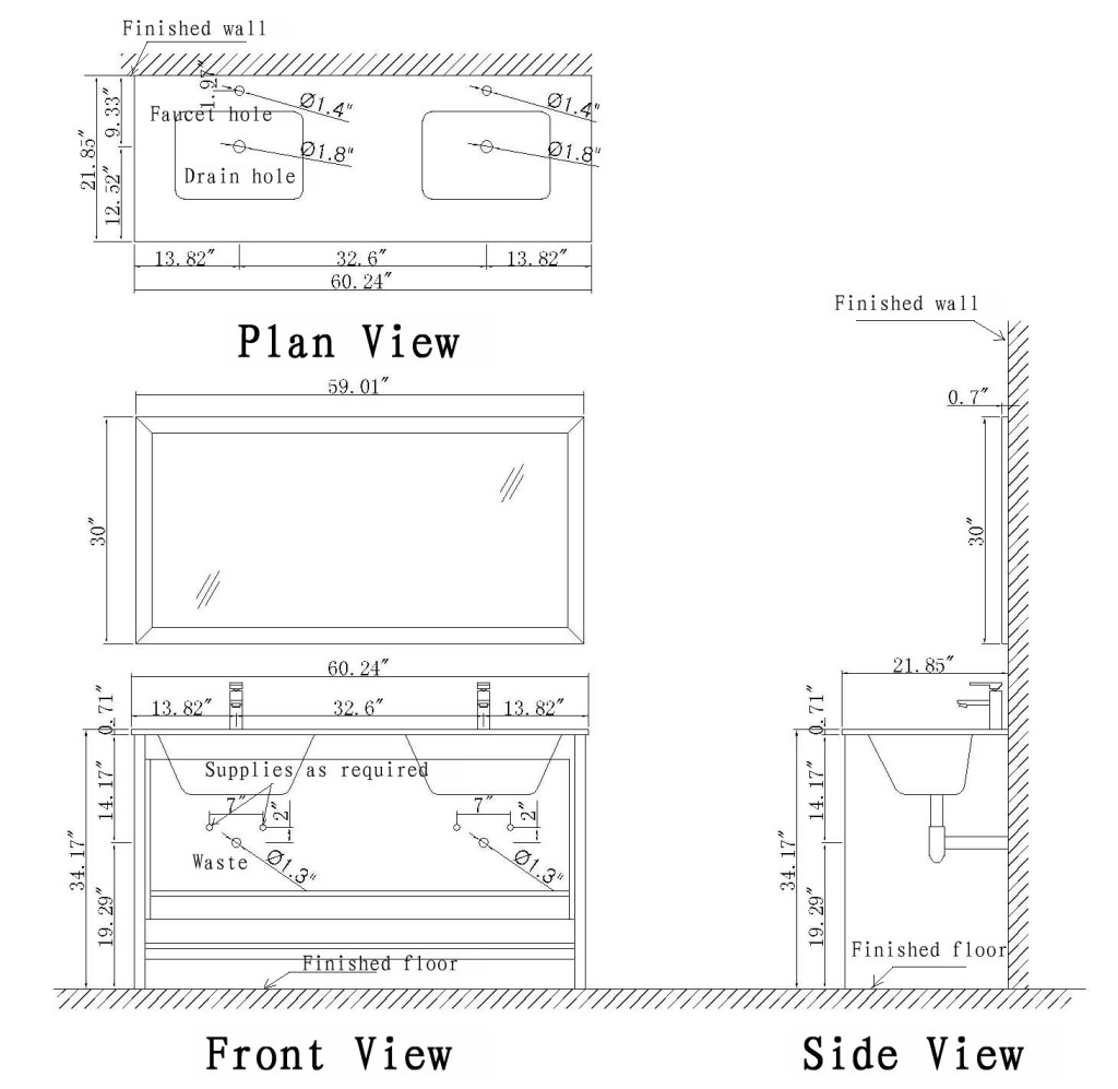 60" Vanity - Double Vanity | Perfect Bath Canada