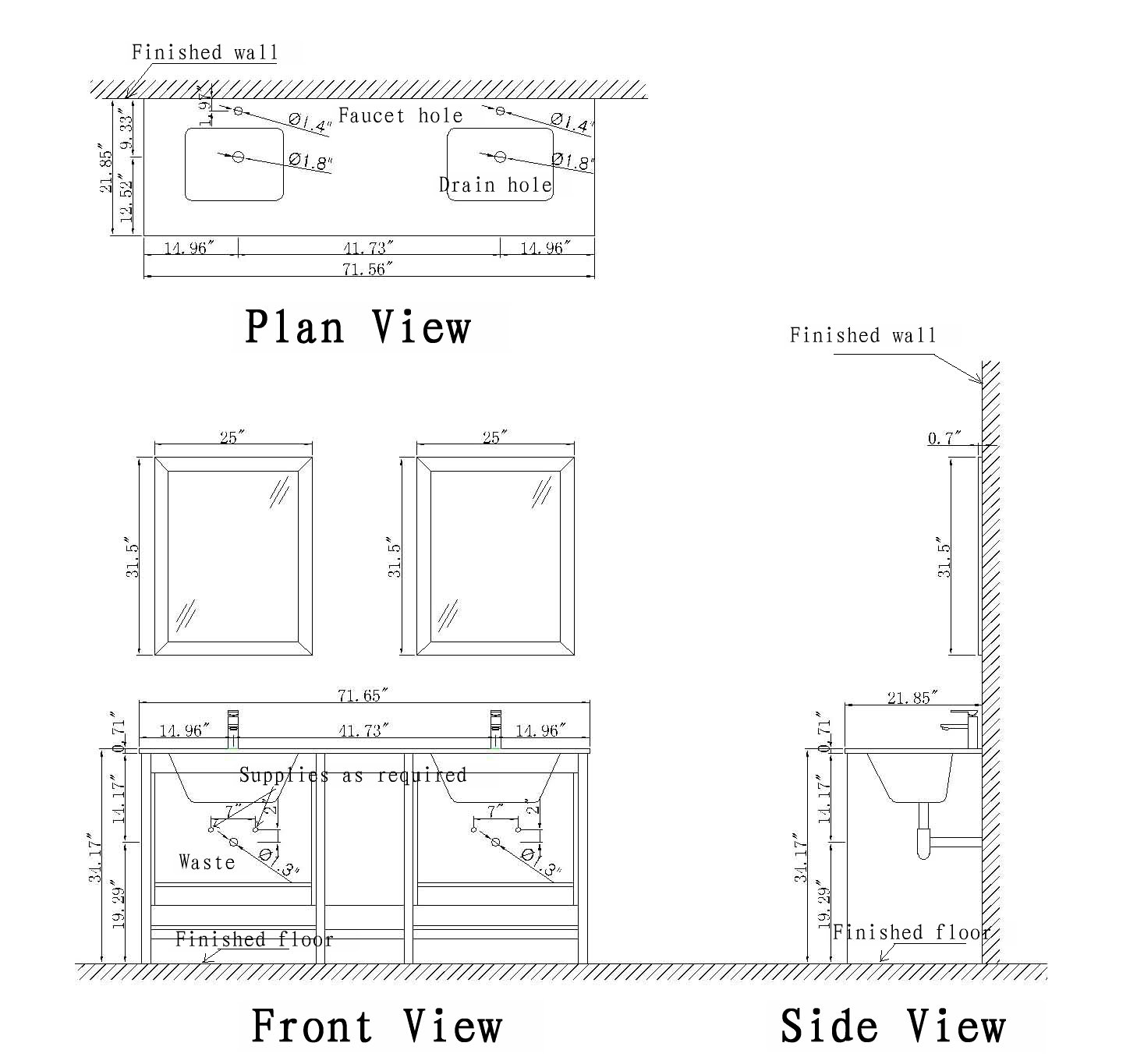 Large Vanity Schematic Drawing
