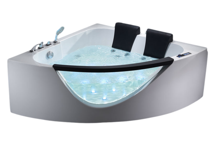 whirlpool bathtub with glass sides